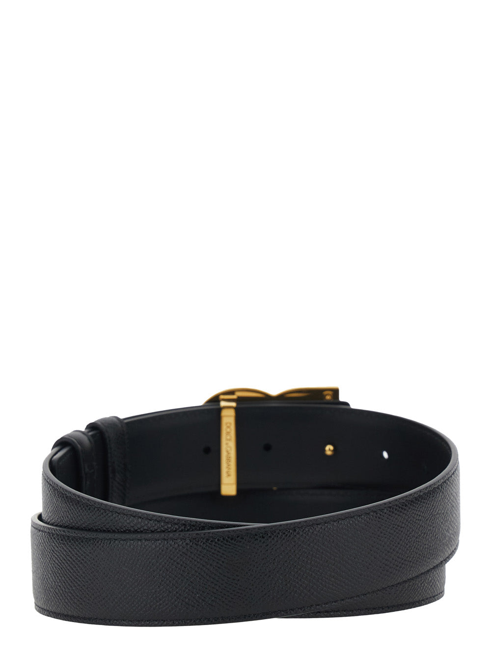 Black Belt with Logo Buckle in Leather for Men Calf