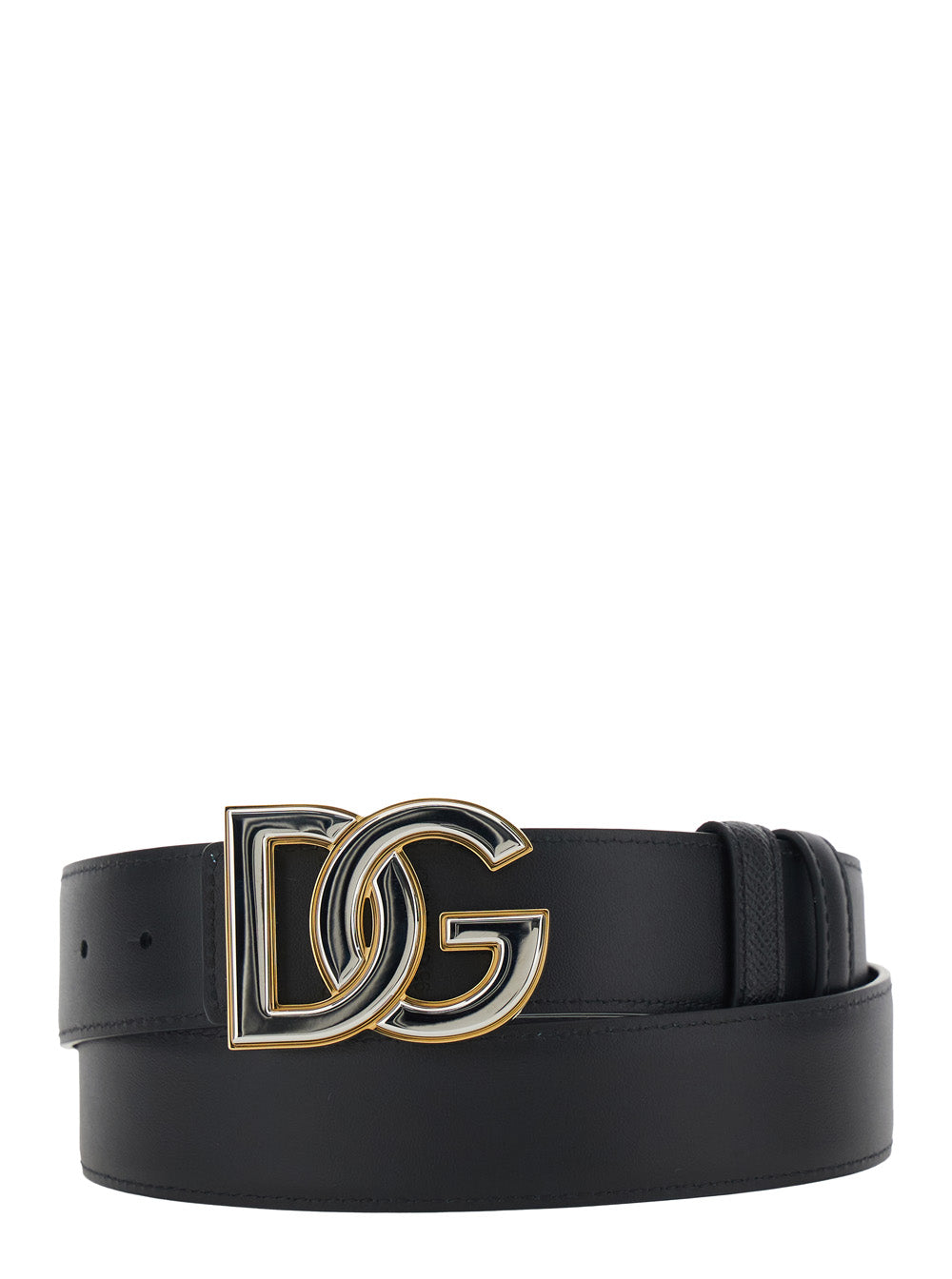 Black Belt with Logo Buckle in Leather for Men Calf