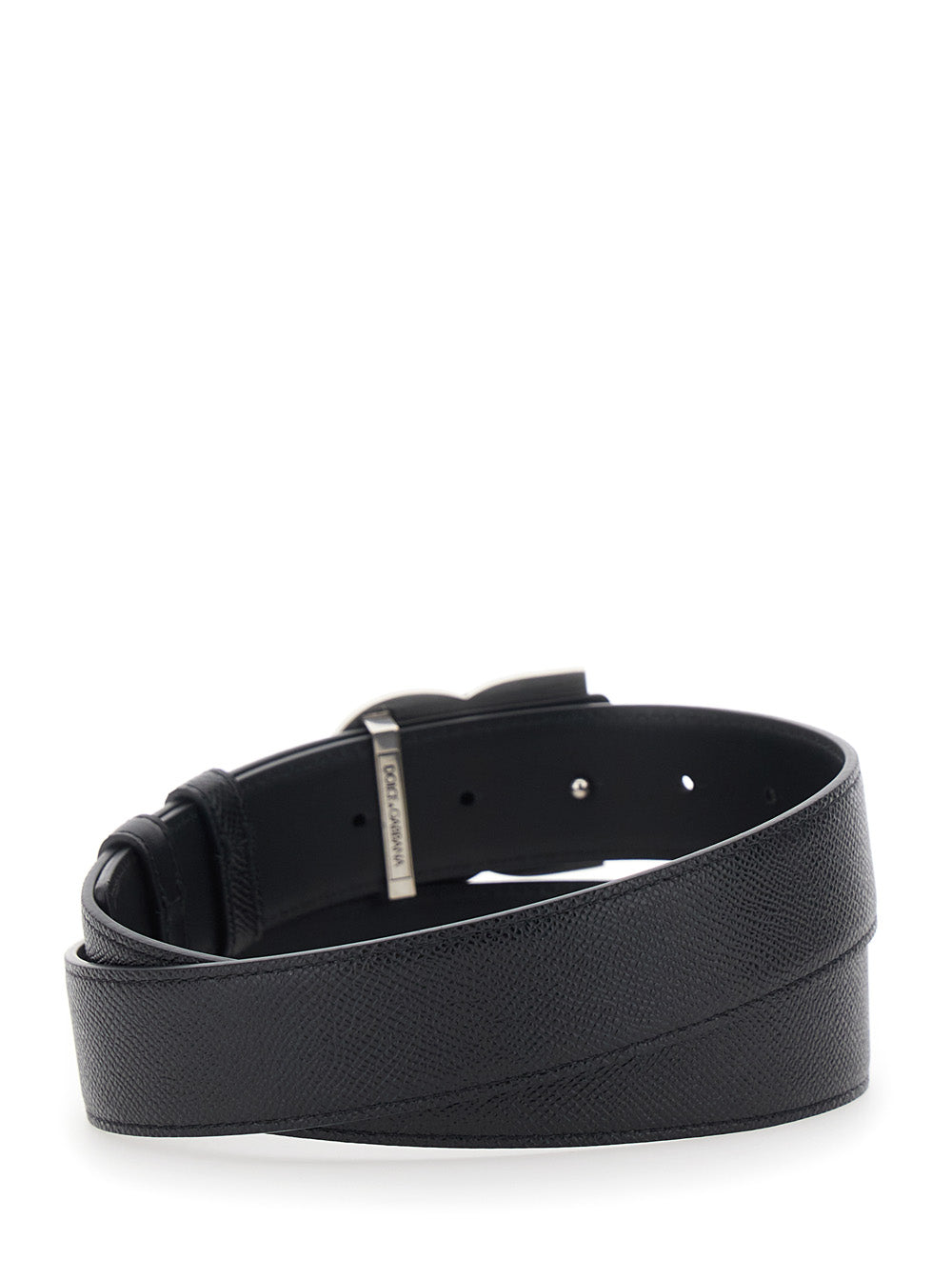 Black Leather Belt with Logo Buckle for Men Calf