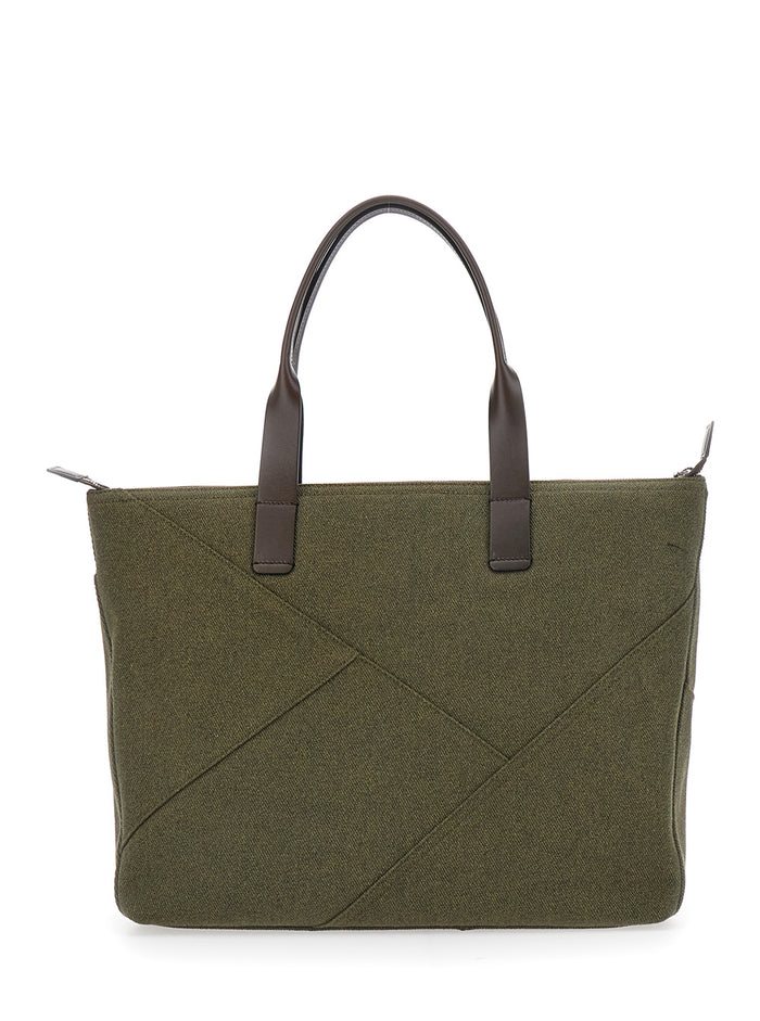 Adamo Green Shopper Bag with All-Over Print in Cotton Man Calf Tote