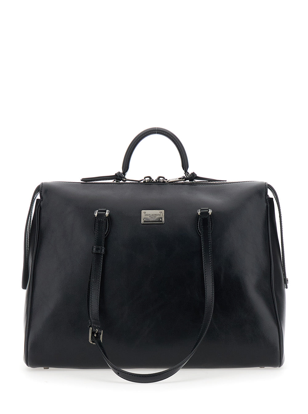 Black Shoulder Bag Vittoria with Logo Plate on the Front and Two Leather Straps for Men Calf Pvc
