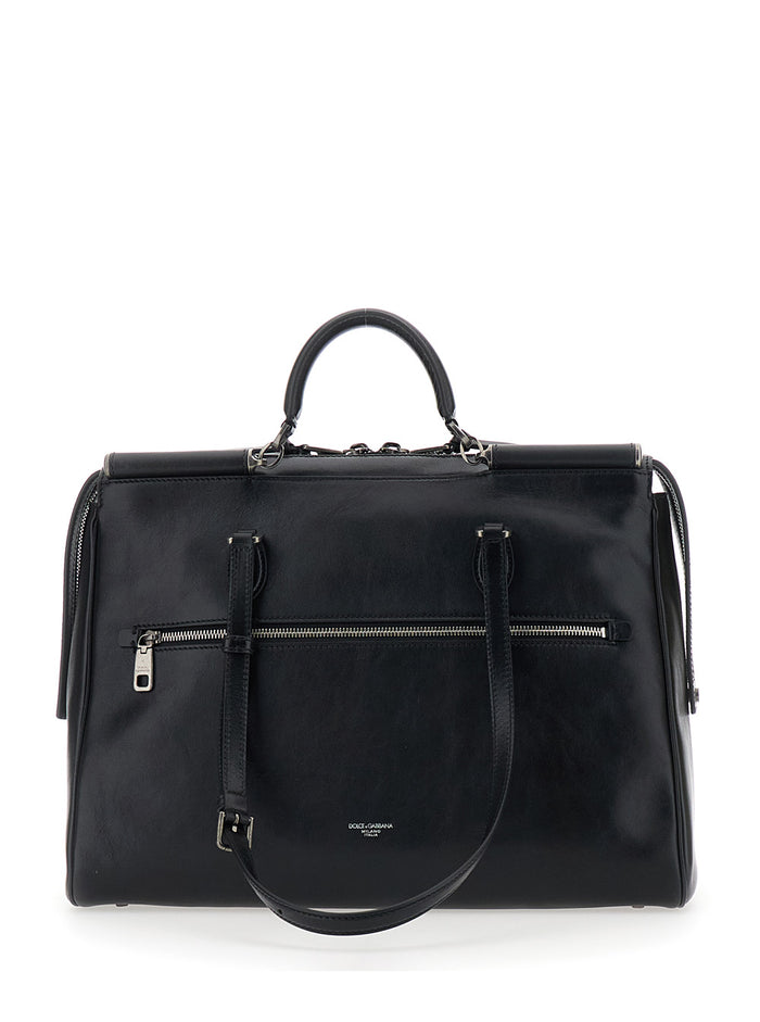 Black Shoulder Bag Vittoria with Logo Plate on the Front and Two Leather Straps for Men Calf Pvc