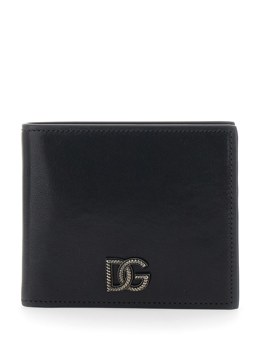 Black Bi-Fold Wallet with Logo Plate In Leather for Men Calf Products