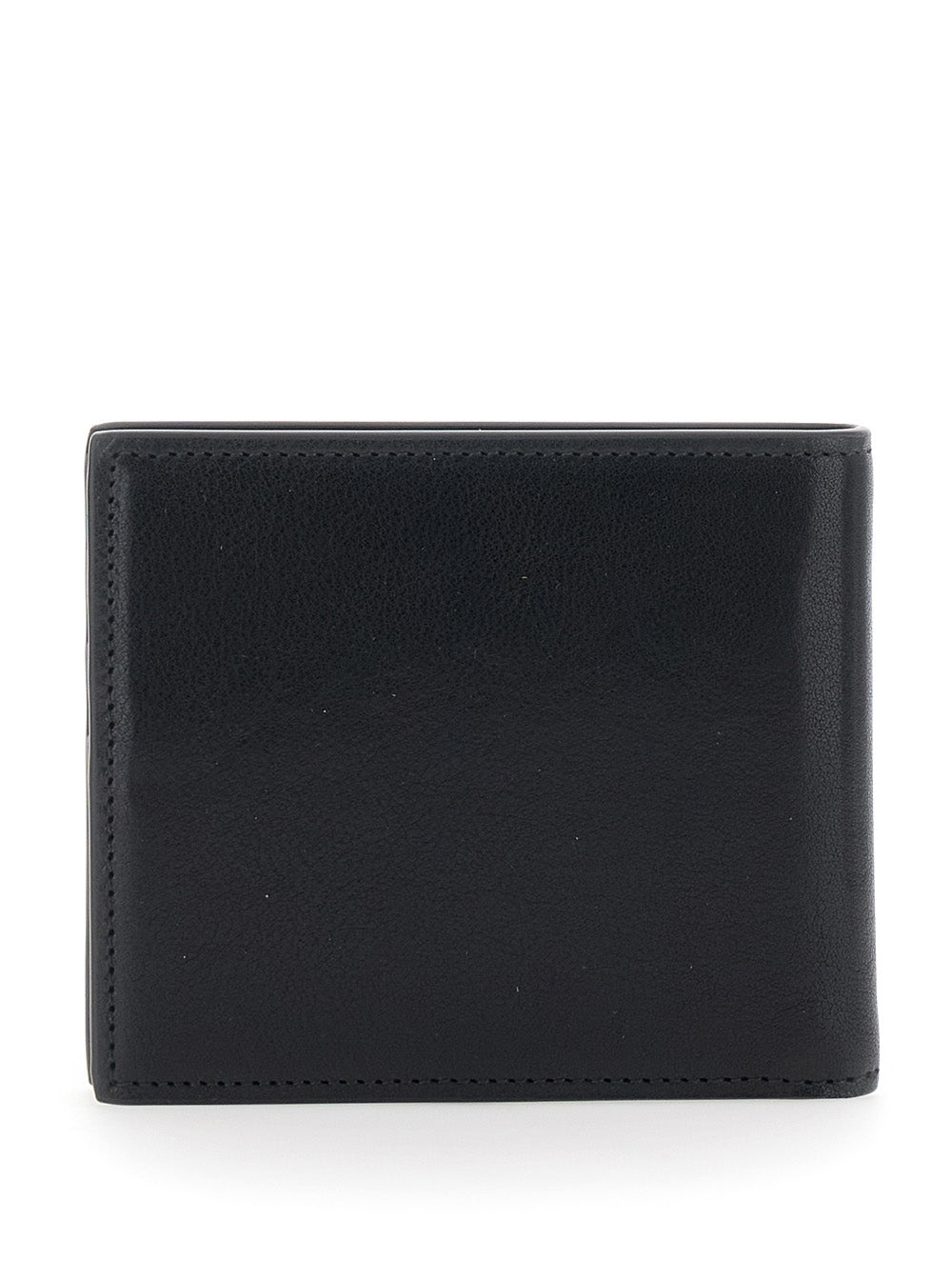 Black Bi-Fold Wallet with Logo Plate In Leather for Men Calf Products