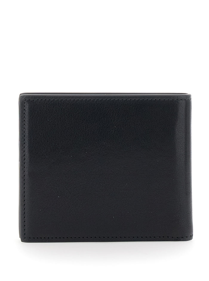 Black Bi-Fold Wallet with Logo Plate In Leather for Men Calf Products