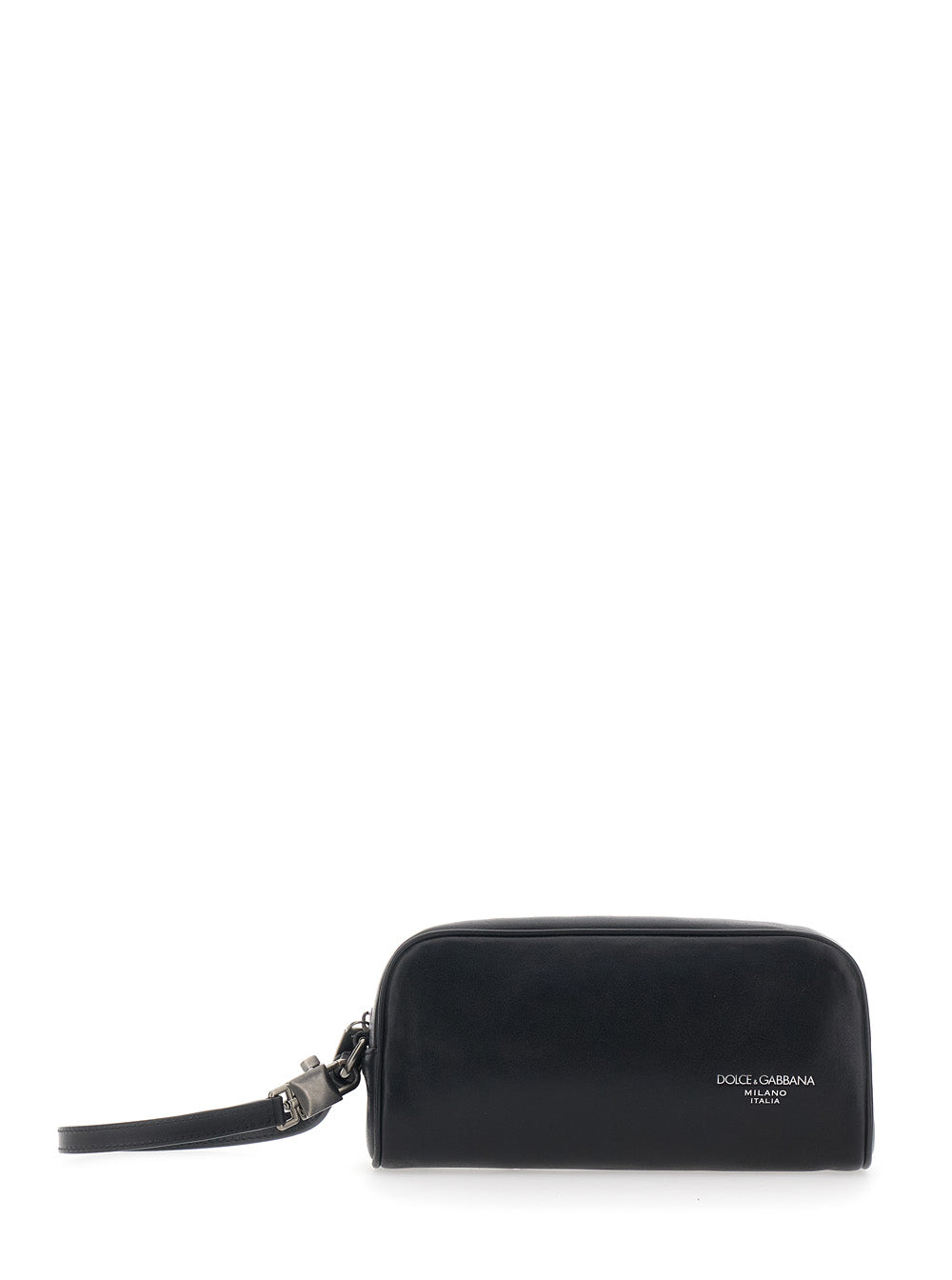 Black Clutch with Wrist Strap and Lettering Logo on the Front in Leather for Men Cotton Clutches Pochettes