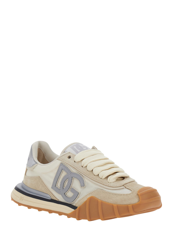 DG Athletic White Sneaker with Logo on the Side in Leather Woman Lamb Sheep