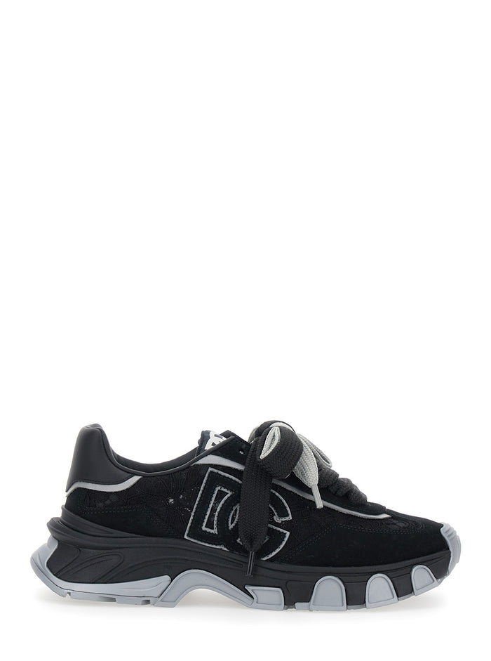 Black Low Top Sneakers with Logo Patch on the Tongue and Lace Panels in Suede Woman Elastane Polyamide Lamb Sheep