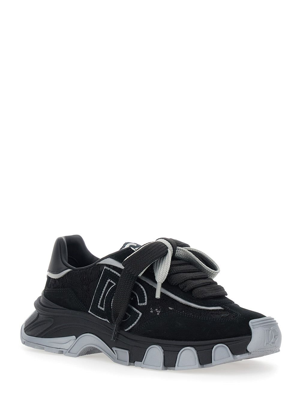 Black Low Top Sneakers with Logo Patch on the Tongue and Lace Panels in Suede Woman Elastane Polyamide Lamb Sheep