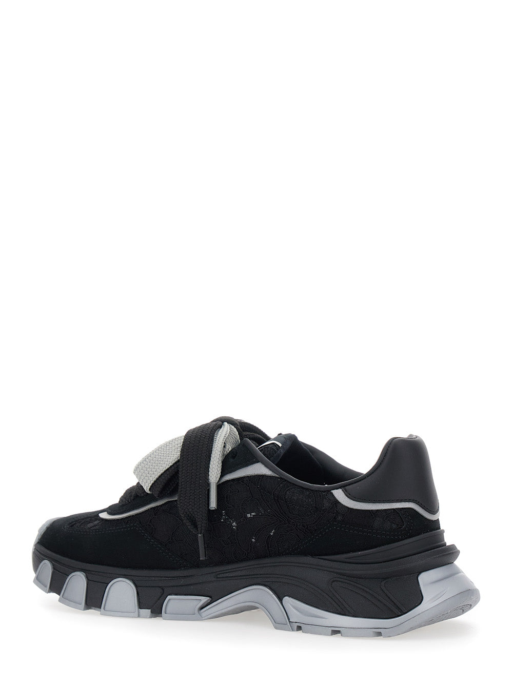 Black Low Top Sneakers with Logo Patch on the Tongue and Lace Panels in Suede Woman Elastane Polyamide Lamb Sheep