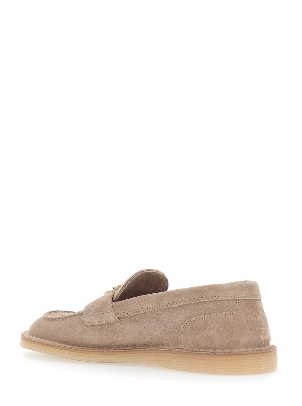 Beige Loafers with Logo Plate on the Front in Suede for Women Calf