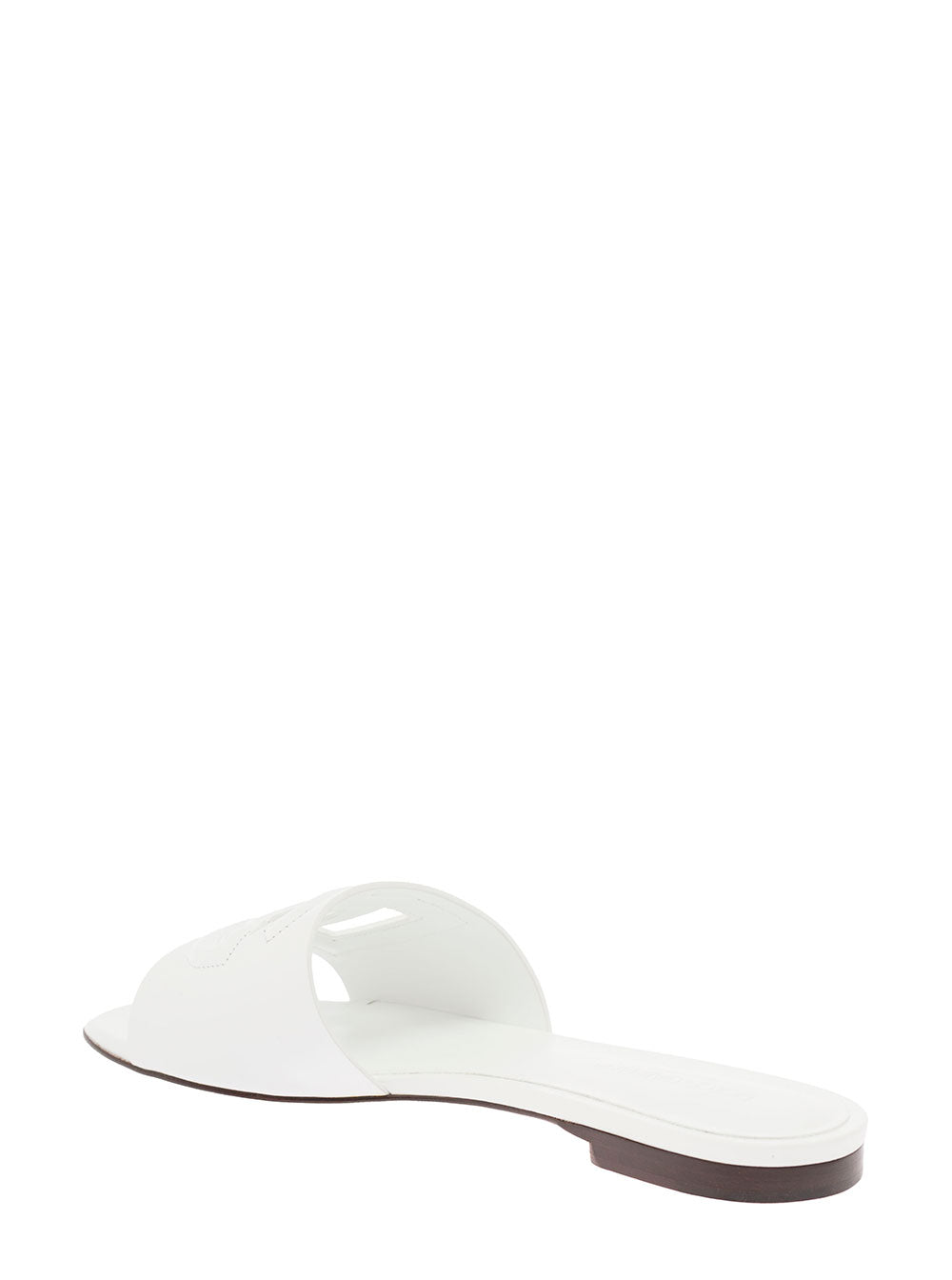 White DG Leather Sandals with Logo for Women Lamb Calf Flat Shoes