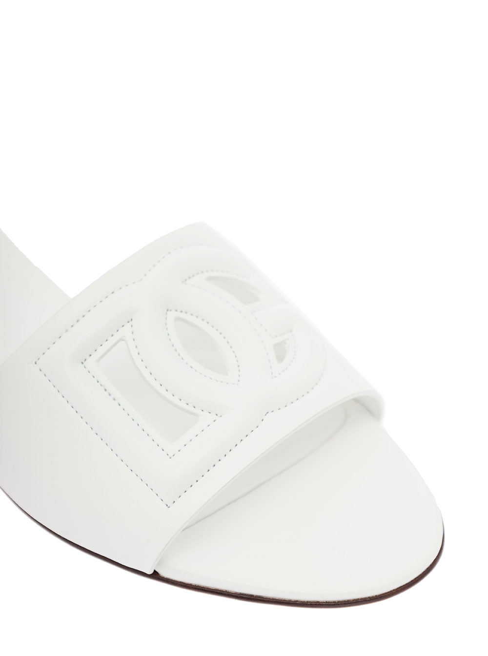 White DG Leather Sandals with Logo for Women Lamb Calf Flat Shoes