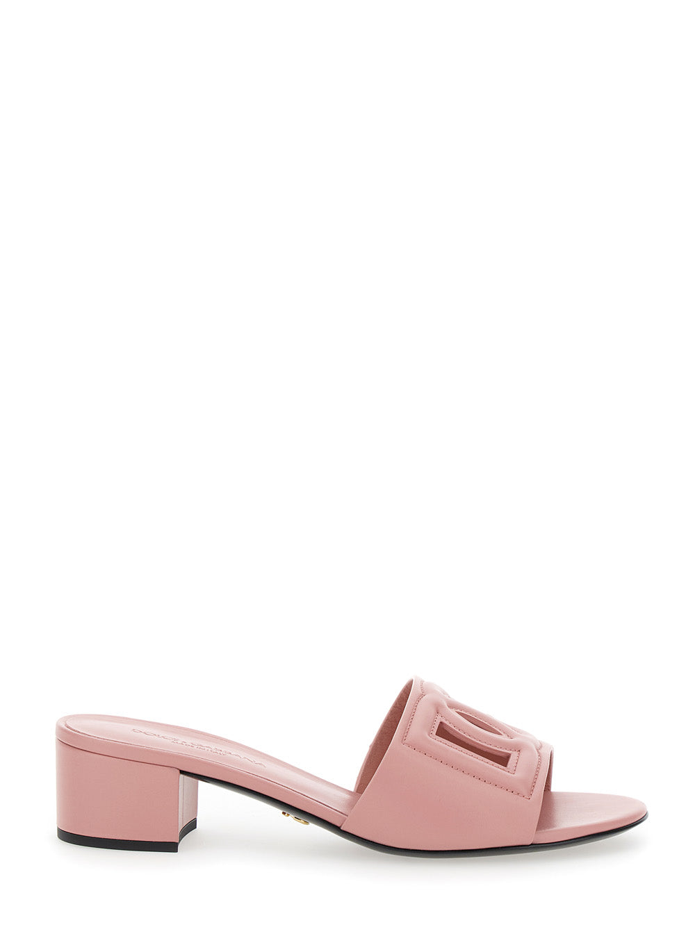 Pink Low Heel Mules with DG Millennials in Smooth Leather for Women Lamb Calf Heels