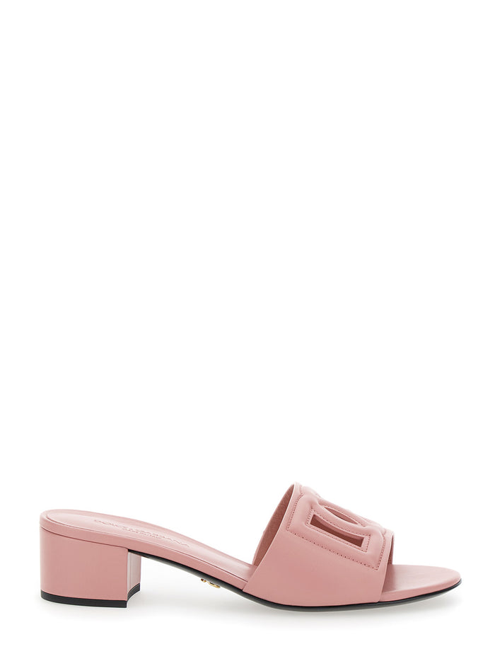 Pink Low Heel Mules with DG Millennials in Smooth Leather for Women Lamb Calf Heels