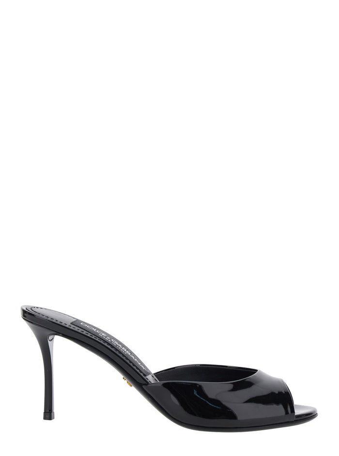 Black Leather Pointed Toe High Stiletto Sandals for Women Calf Heels