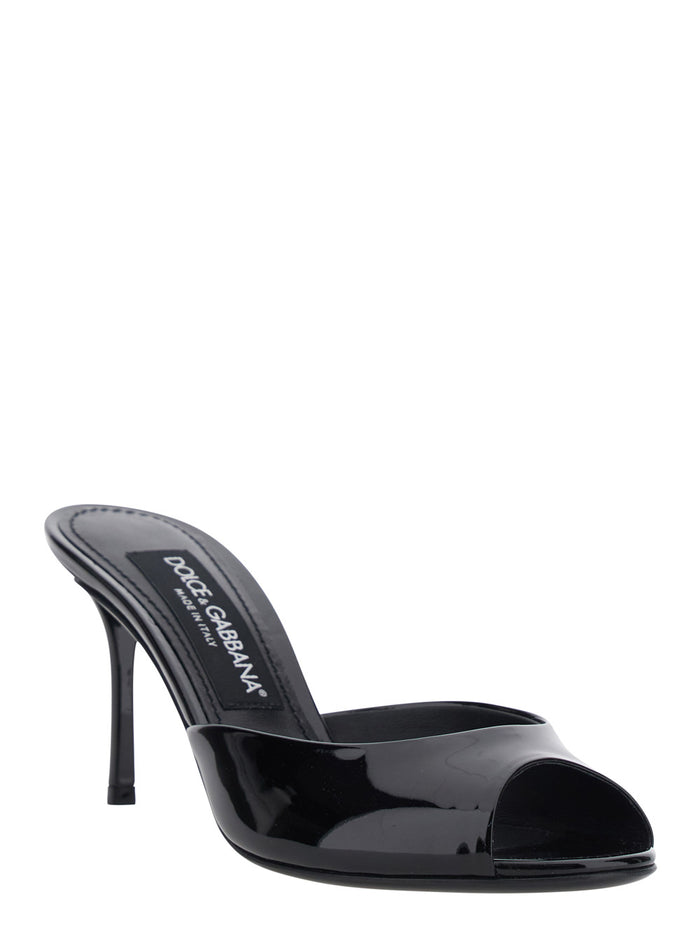 Black Leather Pointed Toe High Stiletto Sandals for Women Calf Heels