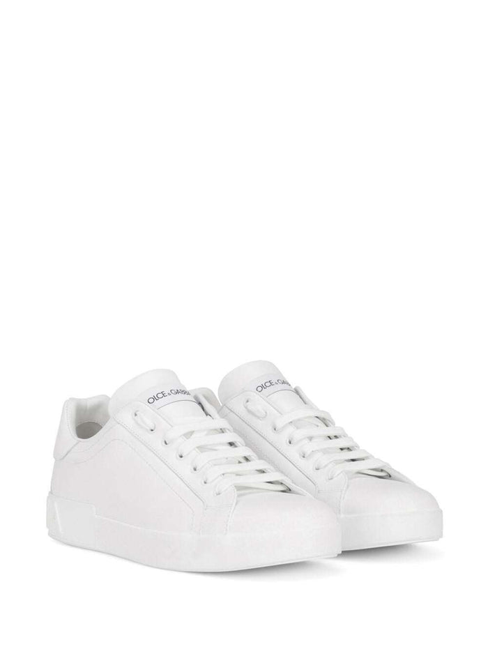 Portofino New White Low Top Sneakers with Contrasting Logo in Leather for Men Polyester Lamb Sheep Rubber