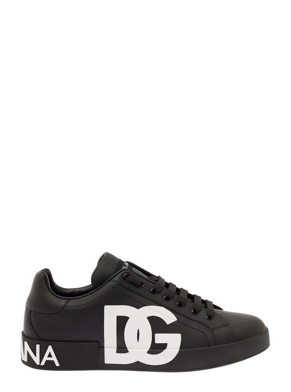 White And Black Portofino Sneakers Leather For Men Polyester Lamb Sheep Rubber