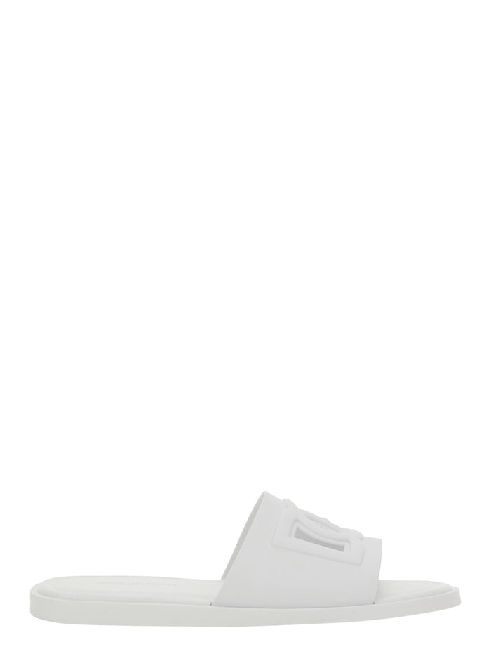 White Slip-On Sandals with Logo Detail in Rubber for Men Flat Shoes