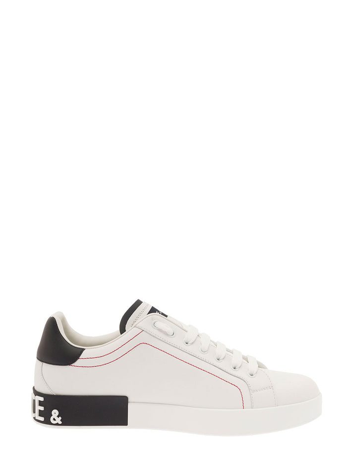 Portofino White Low Sneakers with Applied Logo and Contrasting Stitching in Smooth Leather for Men Polyester Lamb Sheep Rubber
