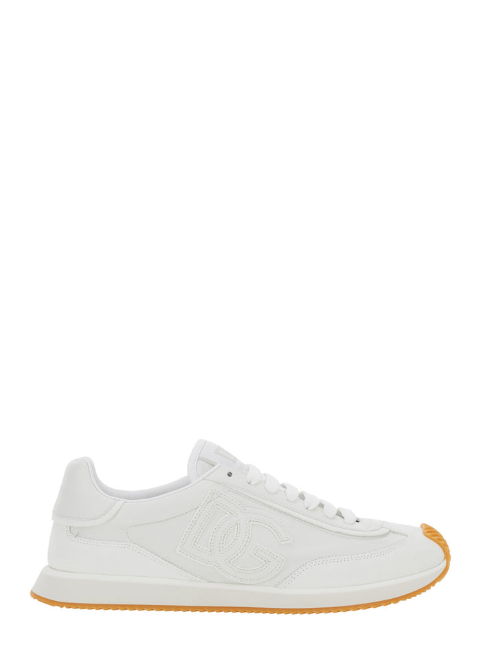 White Low Top Sneakers with Logo Patch on the Tongue and Side in Leather for Men Lamb Sheep