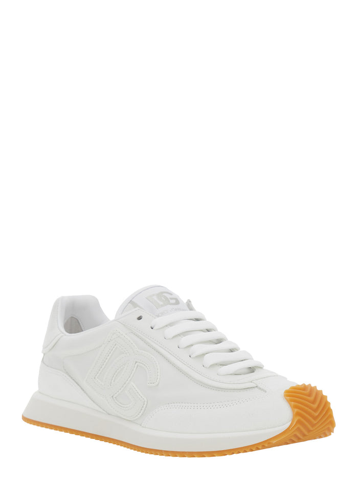 White Low Top Sneakers with Logo Patch on the Tongue and Side in Leather for Men Lamb Sheep