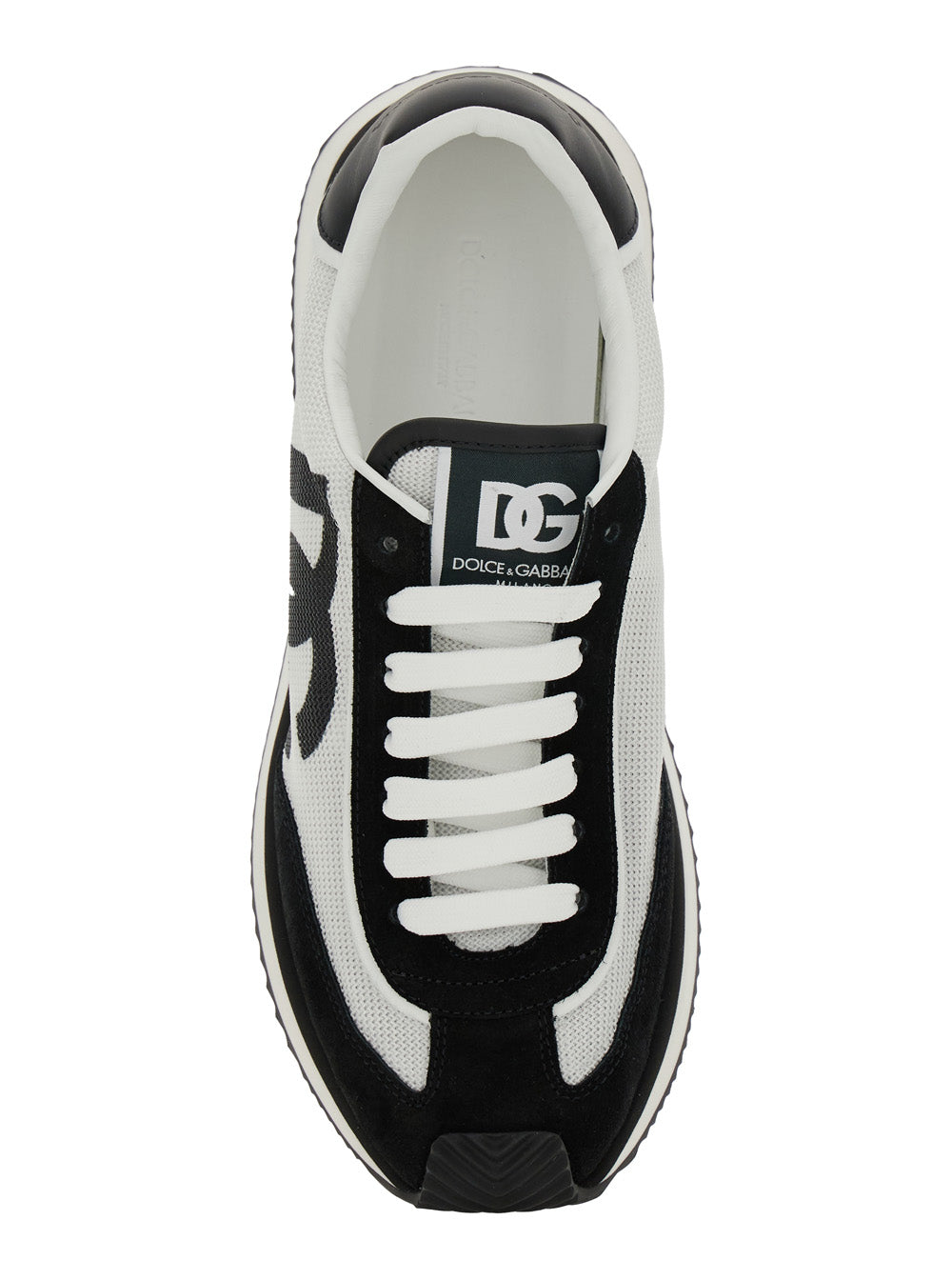 Aria Black and White Sneakers with Logo Patch on the Tongue Side in Leather for Men White/black Lamb Sheep