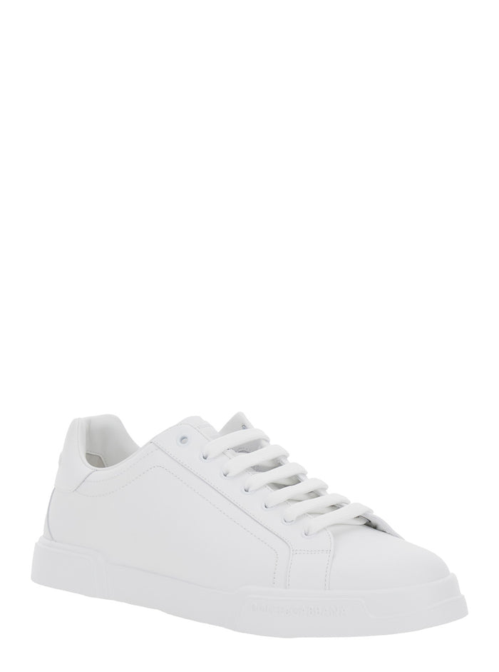 Sneaker Portofino Light with Logo Patch on the Tongue and Tone-on-Tone Lettering Heel in White Leather for Men Cotton Lamb Sheep