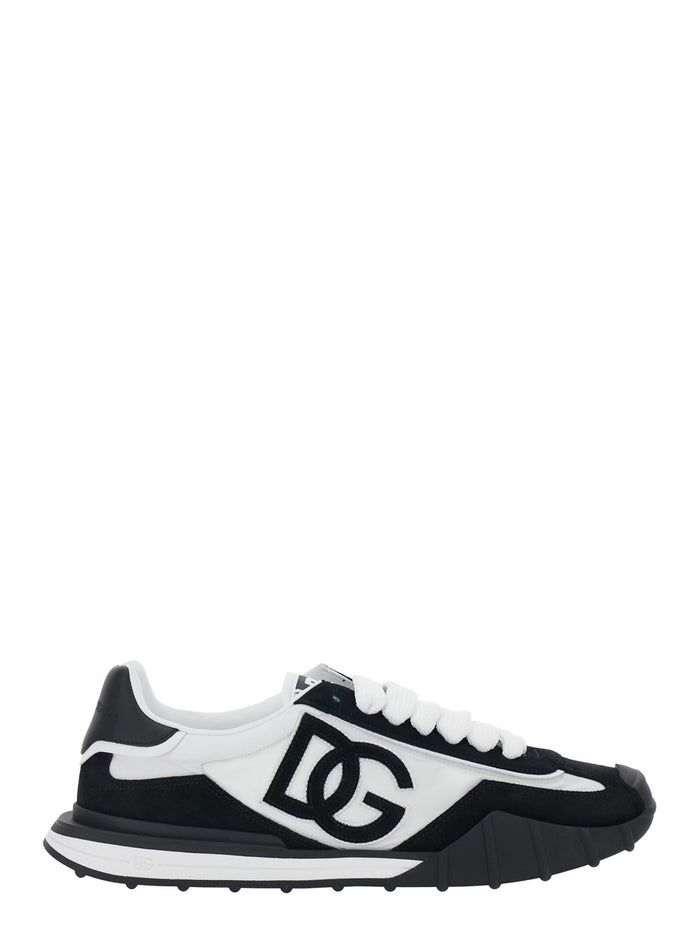 DG Athletic Black and White Low Top Sneakers with Logo Patch on the Side Tongue in Leather for Men Lamb Sheep