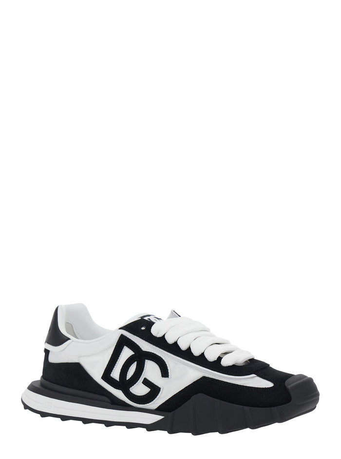 DG Athletic Black and White Low Top Sneakers with Logo Patch on the Side Tongue in Leather for Men Lamb Sheep