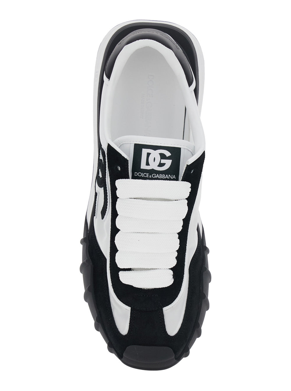 DG Athletic Black and White Low Top Sneakers with Logo Patch on the Side Tongue in Leather for Men Lamb Sheep