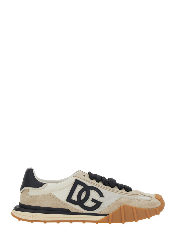 DG Athletic Black Low Top Sneakers with Maxi Logo on the Side and Patch Tongue in Suede Mesh for Men Lamb Sheep