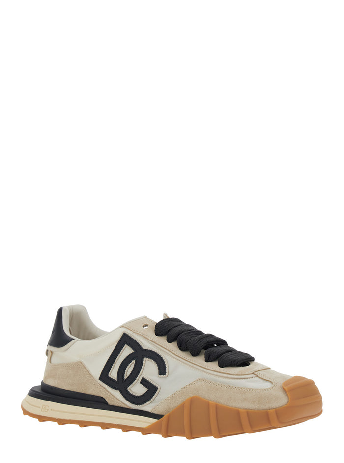 DG Athletic Black Low Top Sneakers with Maxi Logo on the Side and Patch Tongue in Suede Mesh for Men Lamb Sheep