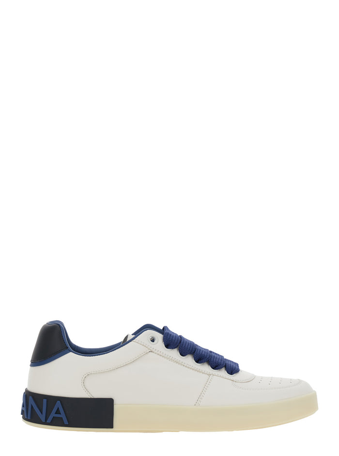 Blue Sneaker Portofino Custom with Contrast Heel and Leather Lettering Logo for Men Blu Lamb Sheep
