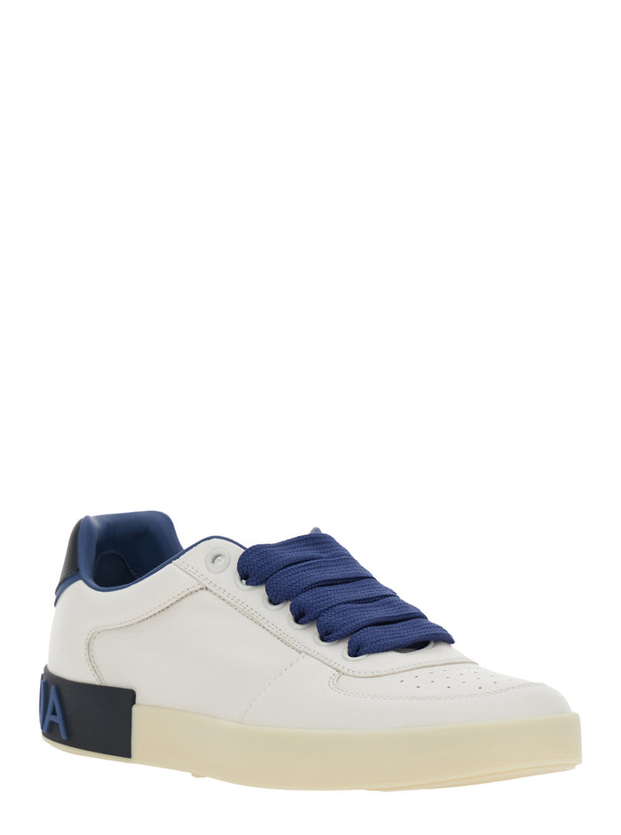 Blue Sneaker Portofino Custom with Contrast Heel and Leather Lettering Logo for Men Blu Lamb Sheep