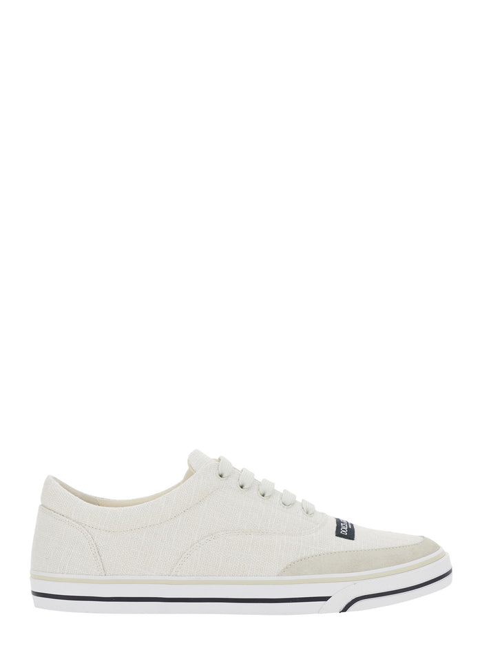 Beige Low Top Sneakers with Logo Patch on the Front in Canvas for Men Lamb Sheep