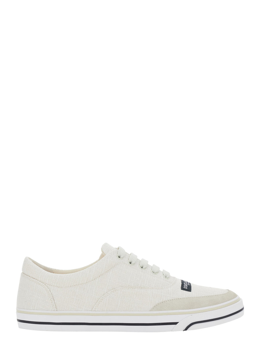 Low-Top Sneakers Beige Canvas Lambskin Trainers