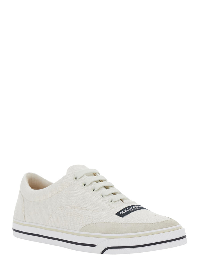Beige Low Top Sneakers with Logo Patch on the Front in Canvas for Men Lamb Sheep