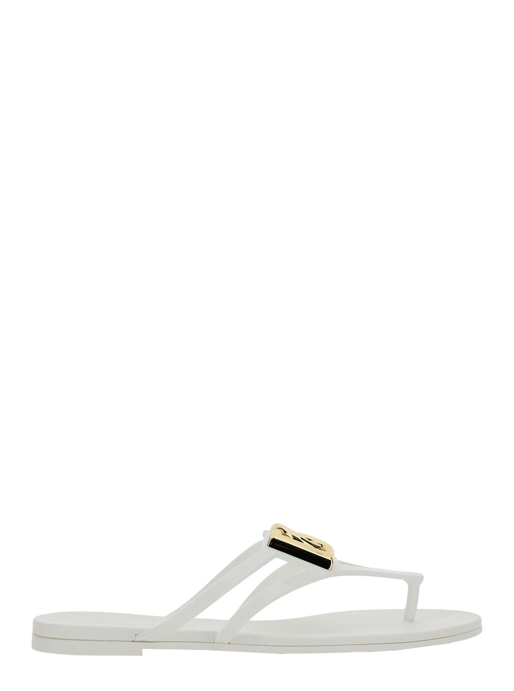 White Thong Sandals with Logo Plaque on the Front in Rubber Woman Flat Shoes