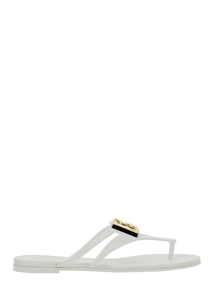 White Thong Sandals with Logo Plaque on the Front in Rubber Woman Flat Shoes