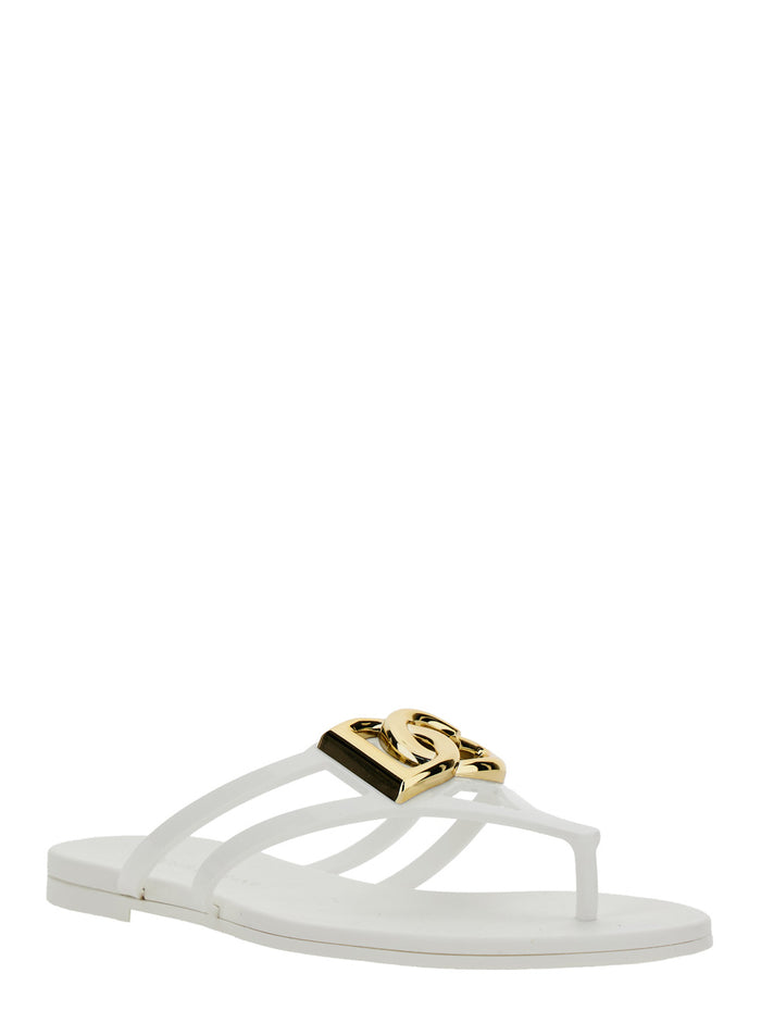 White Thong Sandals with Logo Plaque on the Front in Rubber Woman Flat Shoes