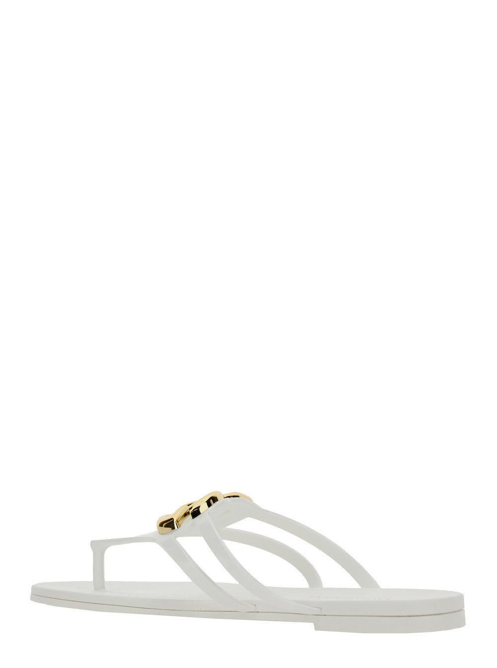 White Thong Sandals with Logo Plaque on the Front in Rubber Woman Flat Shoes
