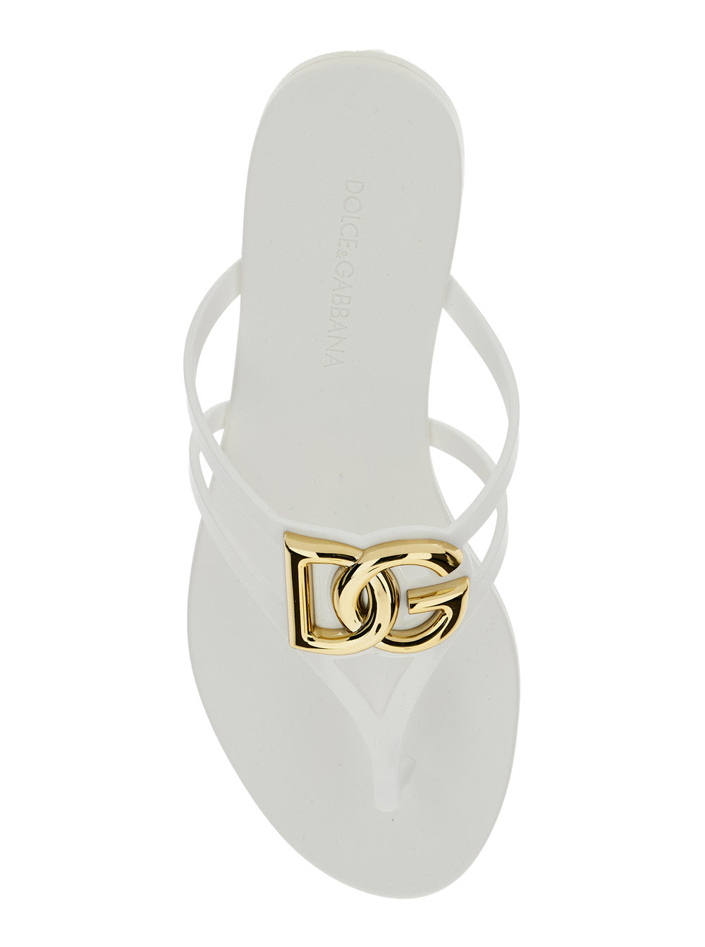 White Thong Sandals with Logo Plaque on the Front in Rubber Woman Flat Shoes