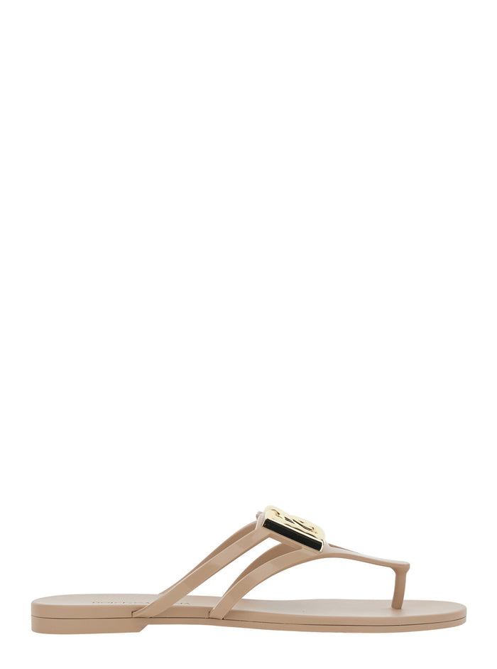 Pink Thong Sandals with Logo Plaque on the Front in Rubber Woman Flat Shoes