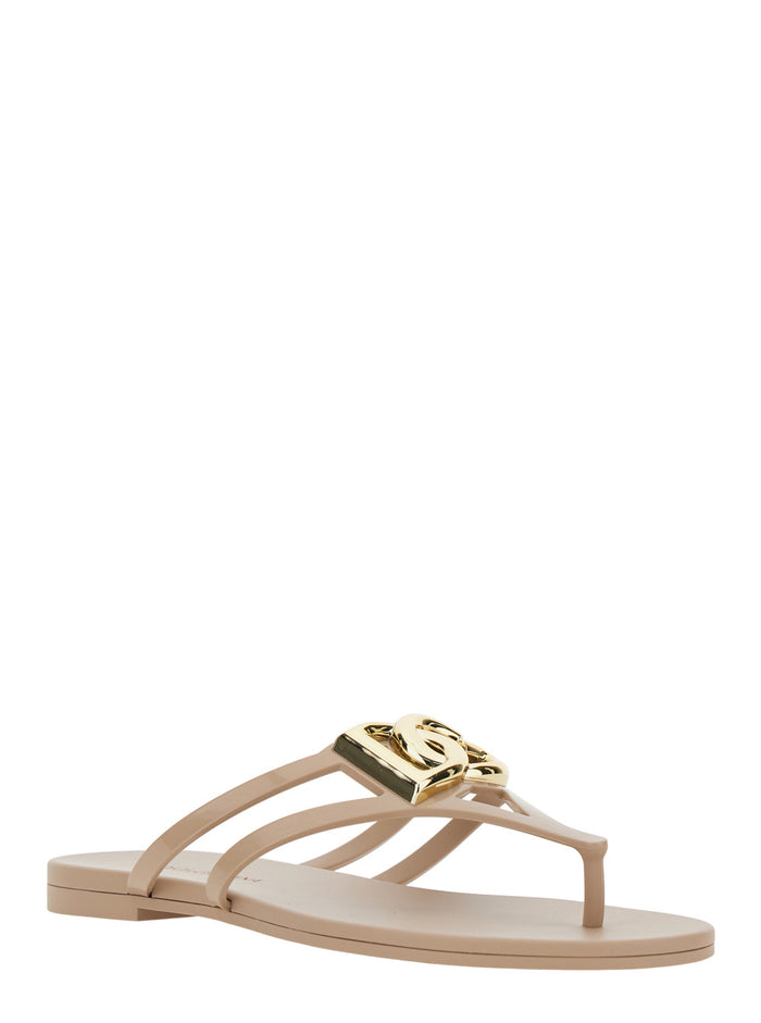 Pink Thong Sandals with Logo Plaque on the Front in Rubber Woman Flat Shoes