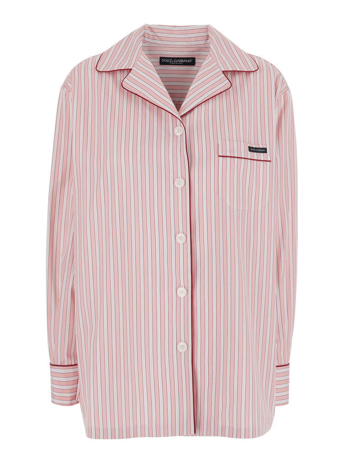 Striped Shirt With Classic Collar In Pink Cotton For Women And Blouses
