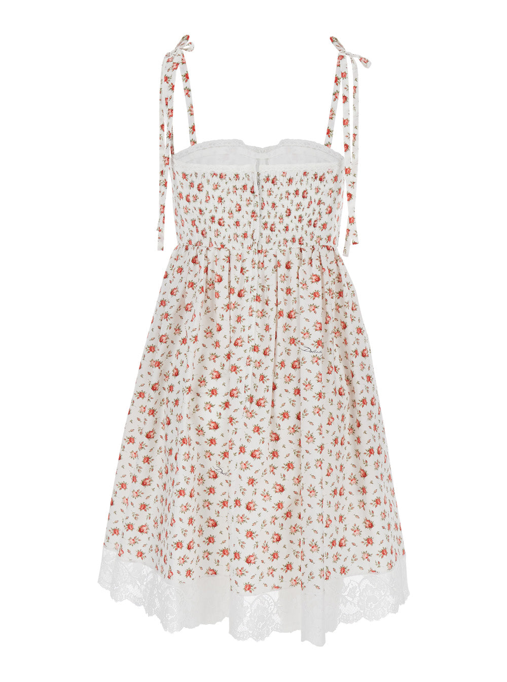 Multicolour Dress with Floral Print and Lace Detail in Cotton Women Multicolor