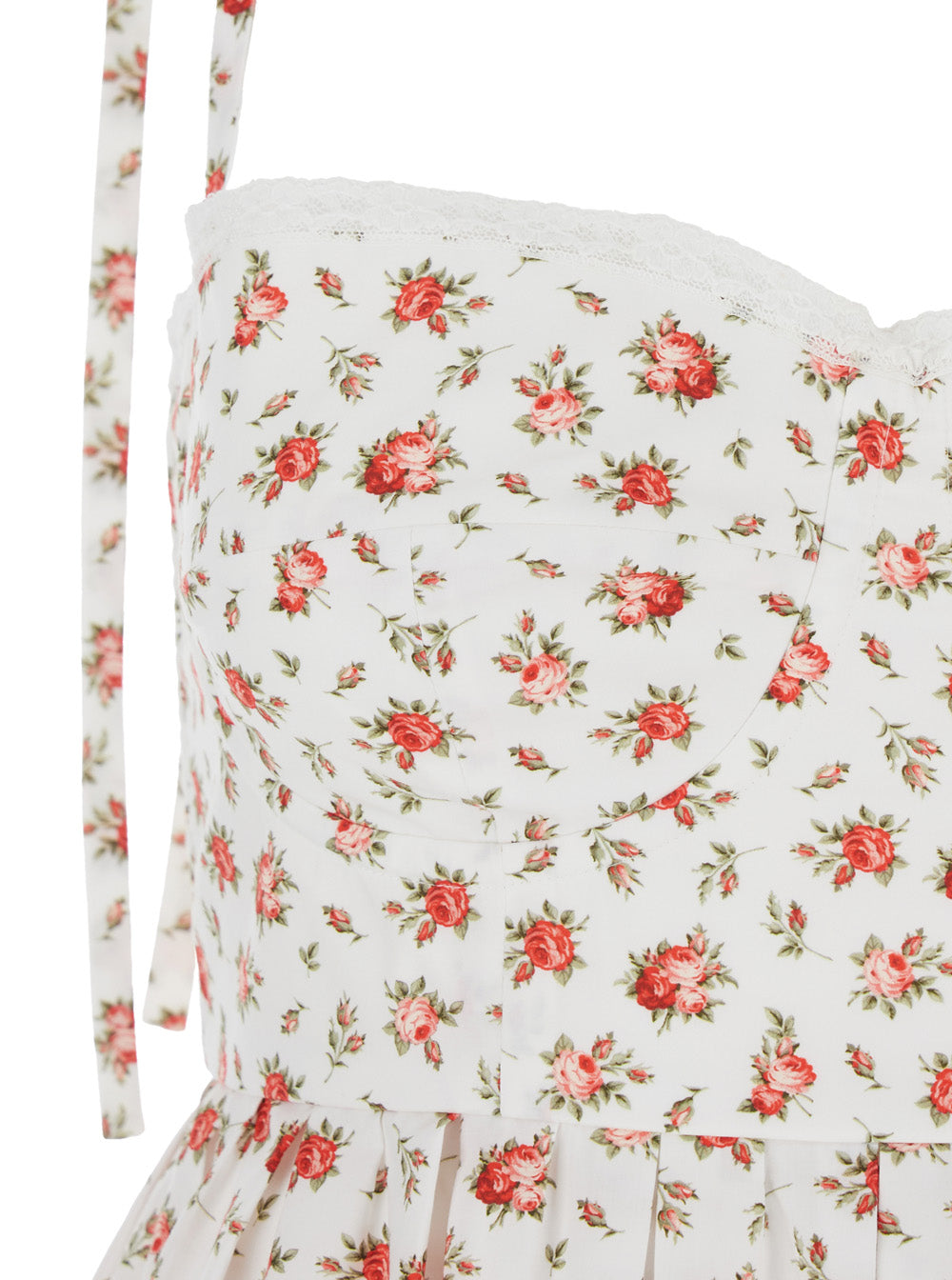 Multicolour Dress with Floral Print and Lace Detail in Cotton Women Multicolor