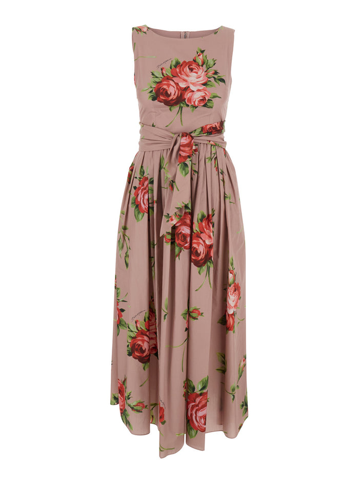 Pink Dress With Floral Print And Zip Closure At The Back Cotton For Women